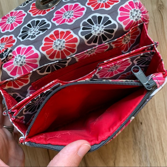VERA BRADLEY Wallet Wristlet Cheery Blossoms Turn Lock Envelope Gray Red Pink - Picture 6 of 13